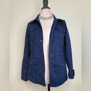 Talbots Navy Blue & White Polka Dot Women's Jacket with tie waist size XS